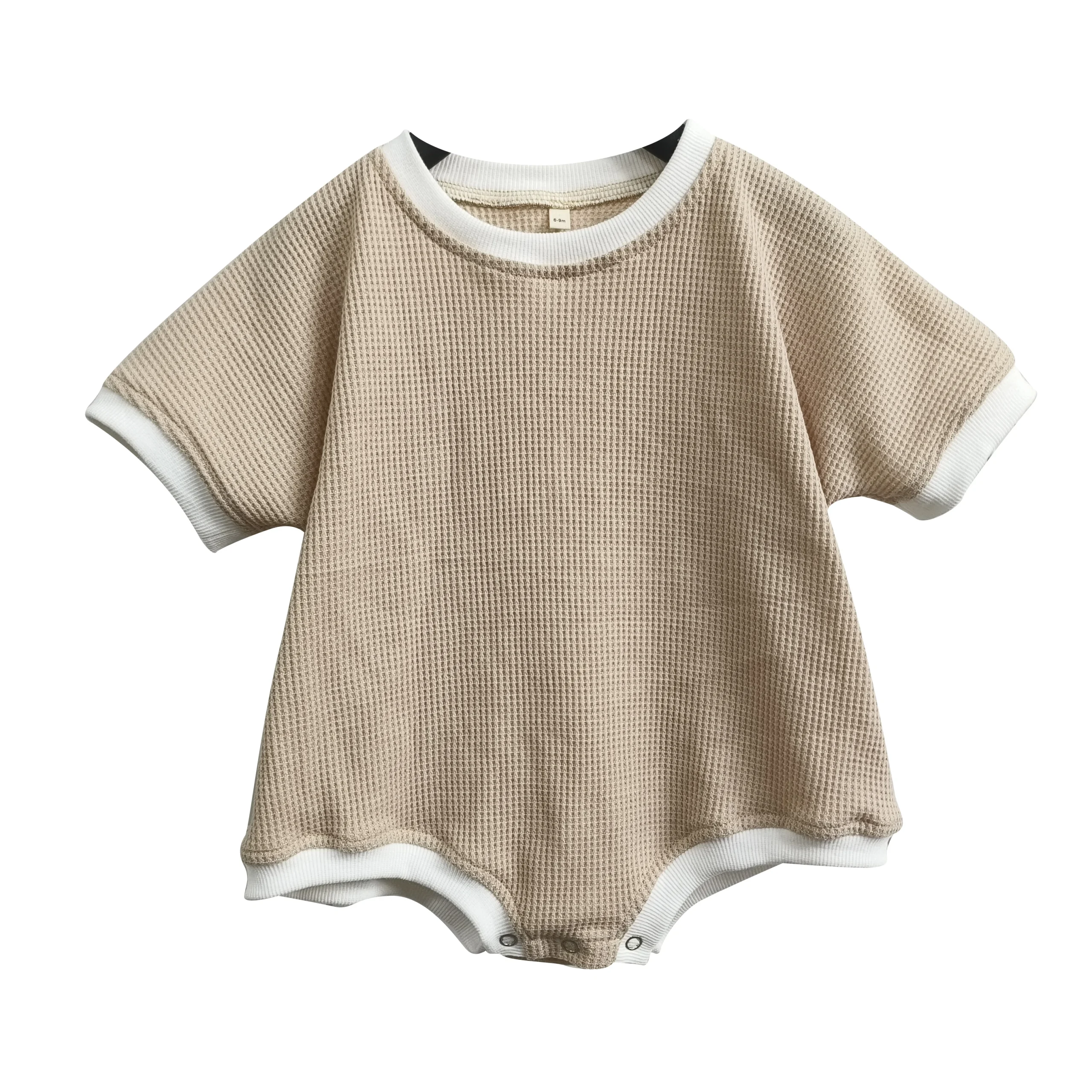 Newborn Baby Boys Girls Summer Rompers Toddler Solid Color Waffle Short Sleeve O-neck Jumpsuits