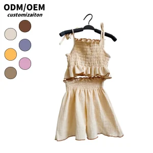 Hot Sale Kids Crape Cotton Short&Skirt Set Comfortable Quick Dry Summer Outfit for Little Ones
