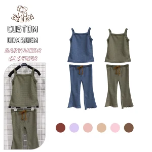 Wholesale Summer Newborn Infant Casual Waffle Sleeveless Soft Tank Pants 2 Pieces Suits Baby Clothing Sets