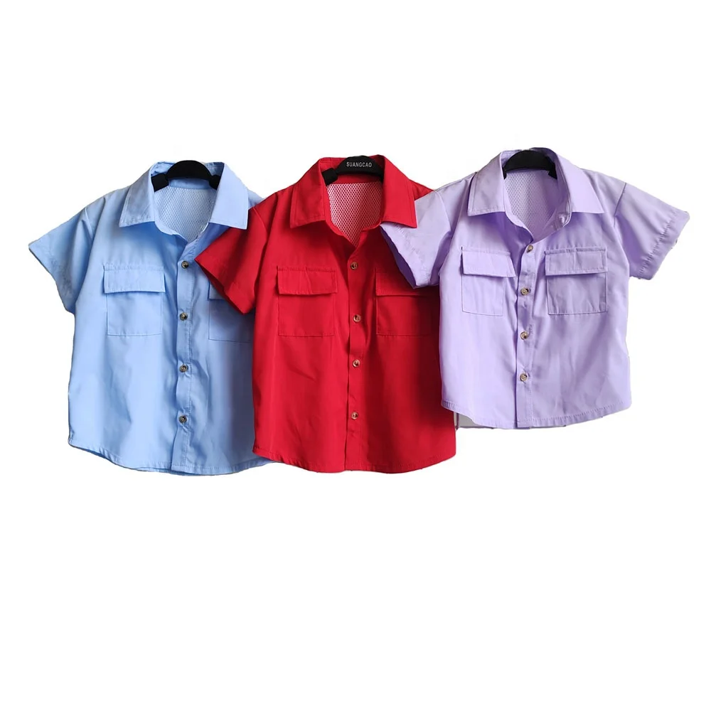 Custom Bamboo Polyester Baby Toddler Workshirt Pocket Finishing Shirt Kids Farm Work Shirt with Mesh Lining - Image 3