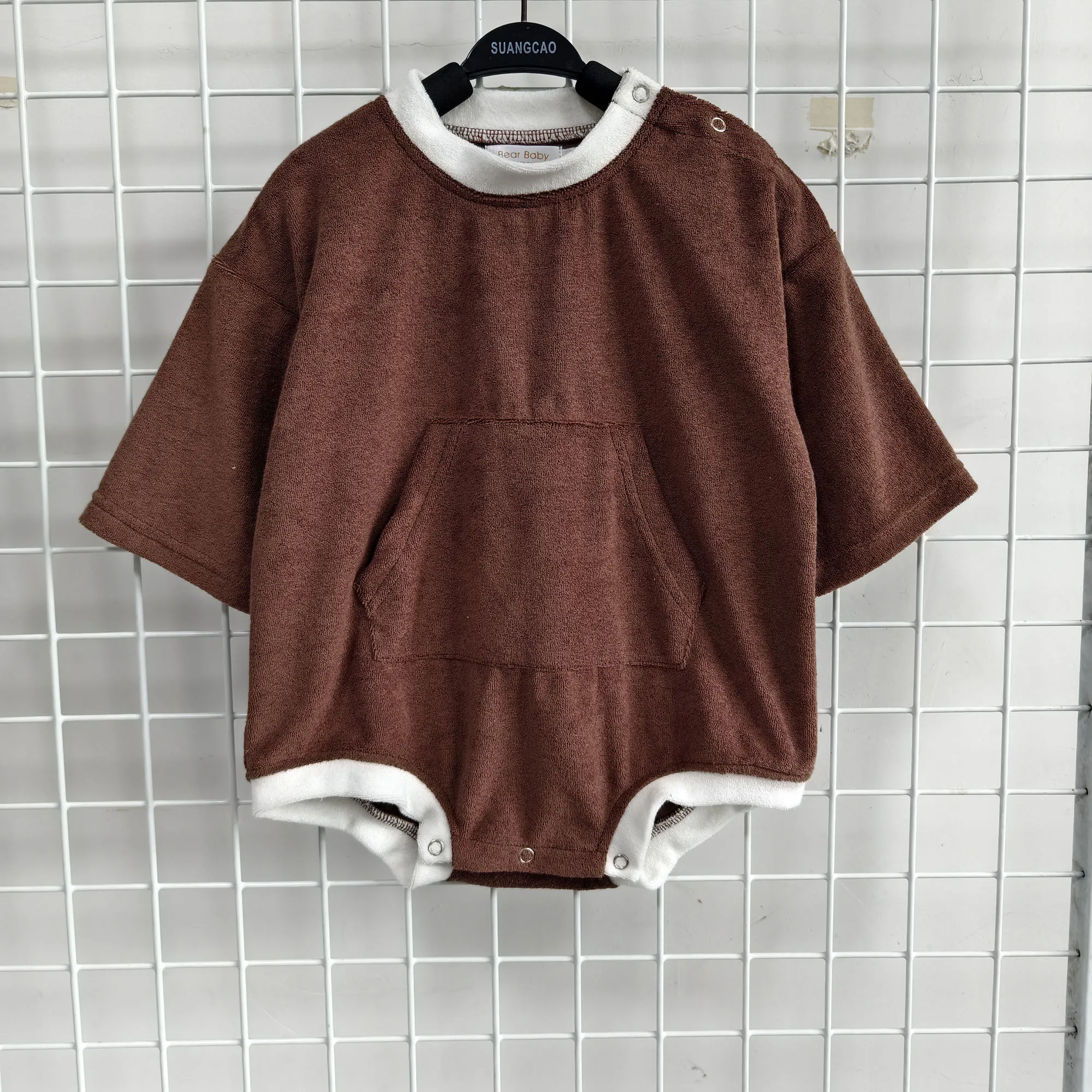 OEM Baby Clothing Bodysuits Baby Announcement, Toddler Boys Girls Terry Cloth Romper Short Sleeve Jumpsuit Outfits - Image 2