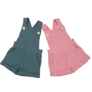 Summer Boy and Girl Muslin Suspender Overall Button Shorts with Pocket Baby onesies Jumpsuit 2024