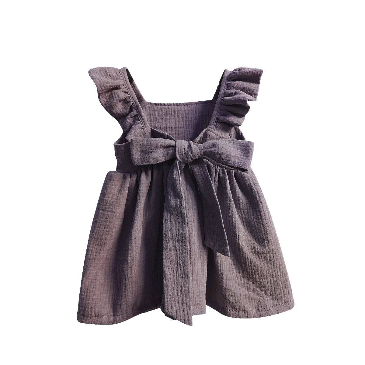 Girl Boho Dress Muslin Cotton One-piece with Bow Summer Sleeveless Square Neck A-line Ruffle Dress - Image 4