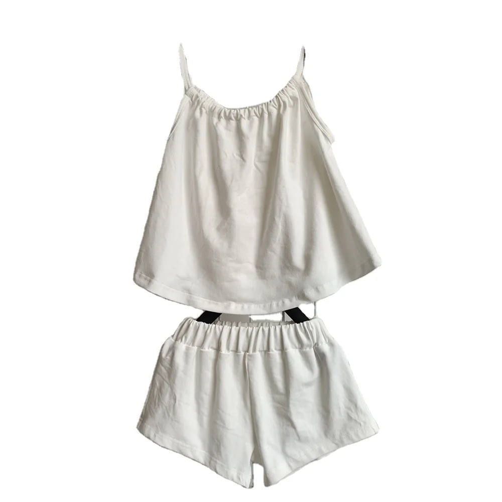 Cotton Short Set Summer Girl Sleeveless Tank Top and Shorts Two Piece Toddler Tie Shoulder Cami Top Set - Image 2