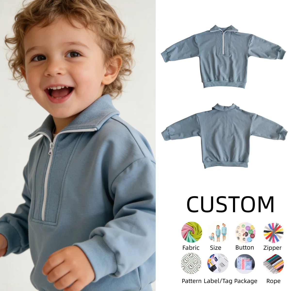 OEM Kid Clothing Toddler Baby Boy Girl Sweatshirt Half Zipper Stand-up Neck Pullover Sweatshirt Tops Casual Fall Winter Clothes