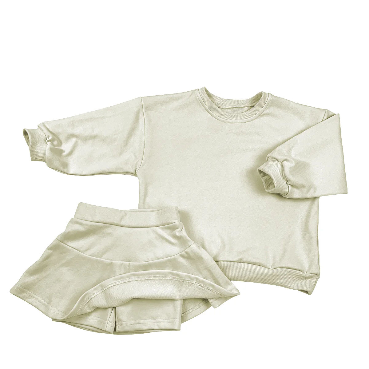 Fashionable Custom Kids Fall Solid French Terry Culottes Lining Dress Set Long Sleeve Baby Kids Toddler Tracksuit Clothes Set - Image 2