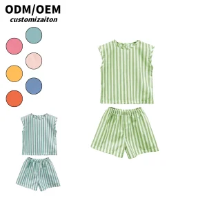 Summer Trendy Sporty Casual Set for Kids Yarn-Dyed Striped Cool and Breathable Fashionable Short for Baby Clothing