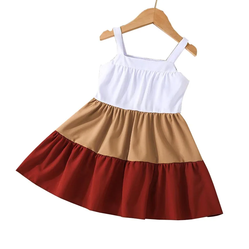 3 Colors White and Wine Satin Cotton Cute Slip Dress for Kid Girls With Pleats Summer Sweet Splicing Style Braces Skirt