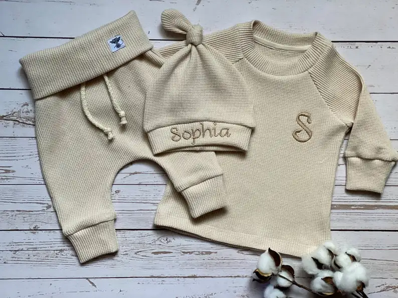 High Quality French Terry Solid Color Embroidery Long Sleeve Baby Clothing Sets Kids Clothes Set Baby Clothing for Autumn - Image 6