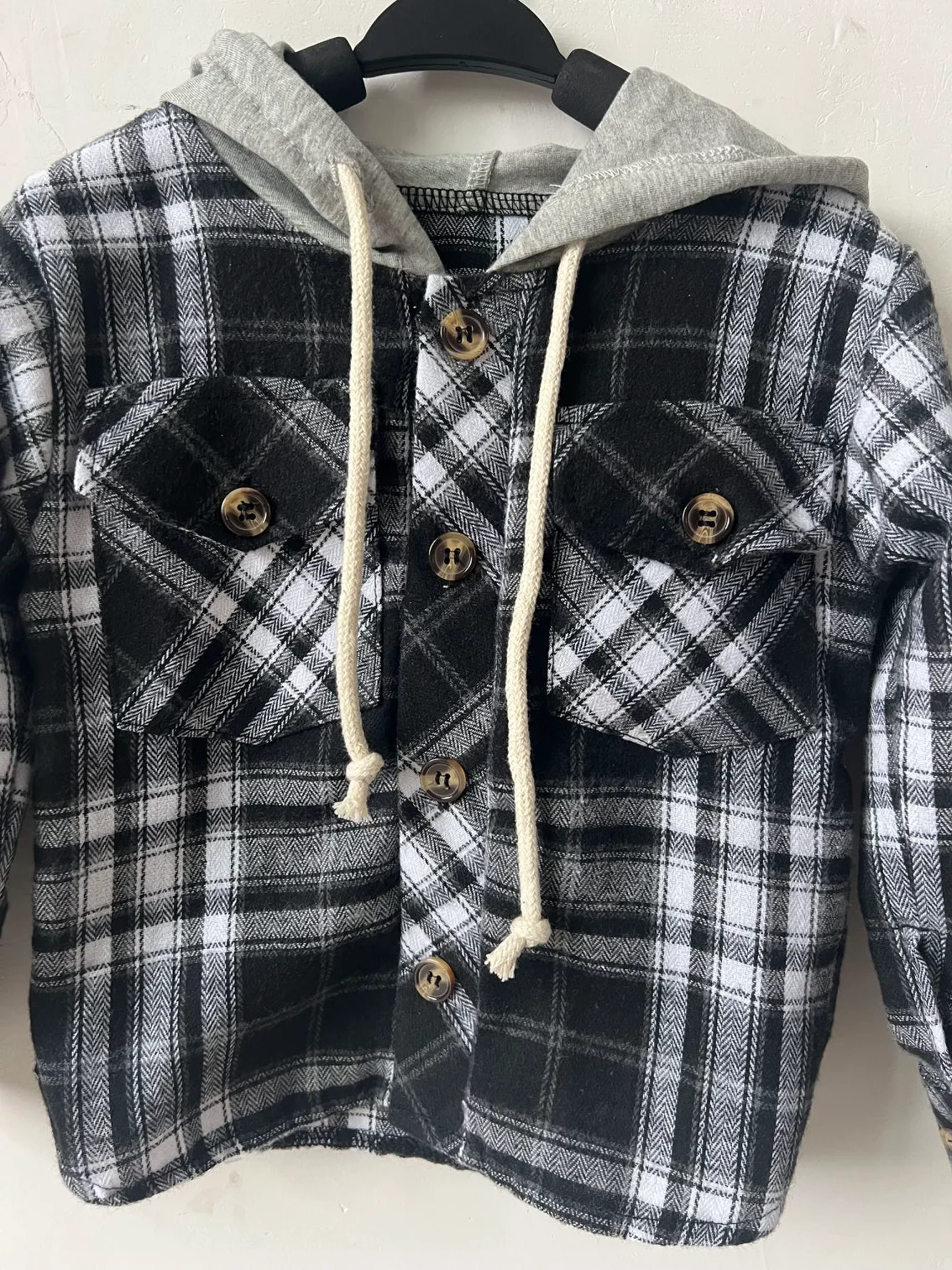 Spring Toddler Boy Hooded Draw Rope Checked Pocket Shirt Fashion Long-sleeved Urban Baby Coat - Image 3