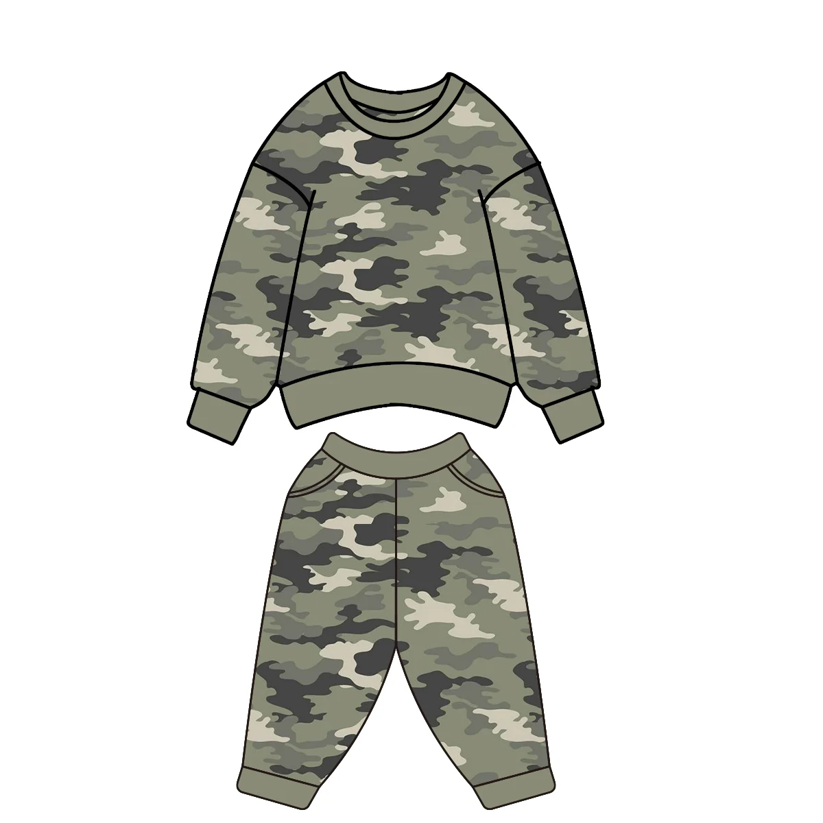 Custom Super Blast Kids Spring and Fall Long Sleeve Hoodie Camo Crew Neck Pant Suit - Image 2