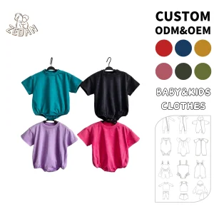 Wholesale Sweatshirt Ruffled Romper Short Sleeve Toddler Baby Acid Wash Knitted Cotton Bubble Romper