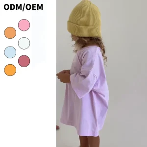 Custom Summer Kids Girl Oversized Tee Dress Knitted Cotton 95%cotton 5%spandex Soft Breathable Baby Casual Clothing