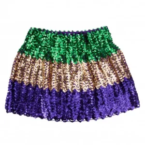 Baby Children Green Purple Gold Stripe  Party Dress Sparkle Adult Girls Mardi Gras Tutu Sequin Skirt