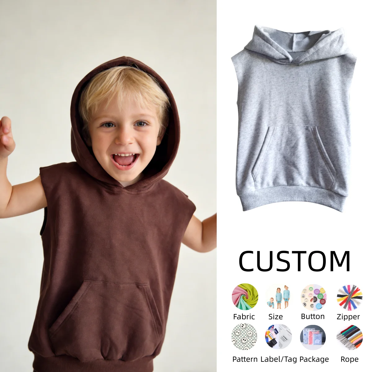 Custom Baby Tops Toddler Baby Clothes Sleeveless French Terry Sweatshirt Set Fall Winter Outfits