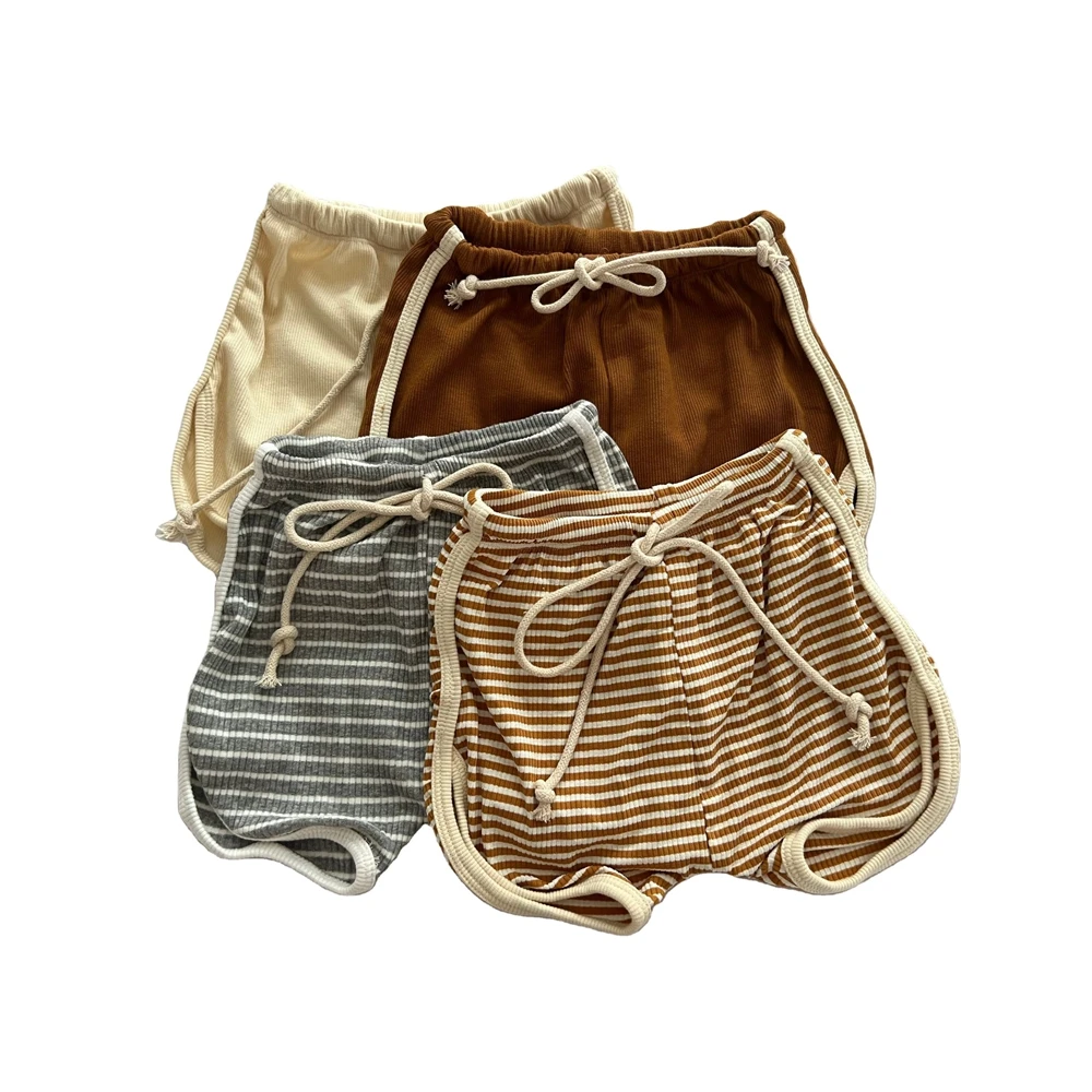 Infant Toddler Baby Striped Ribbed Casual Shorts Boutique Drawstring Summer Boys Girls Bloomer Shorts - Image 2