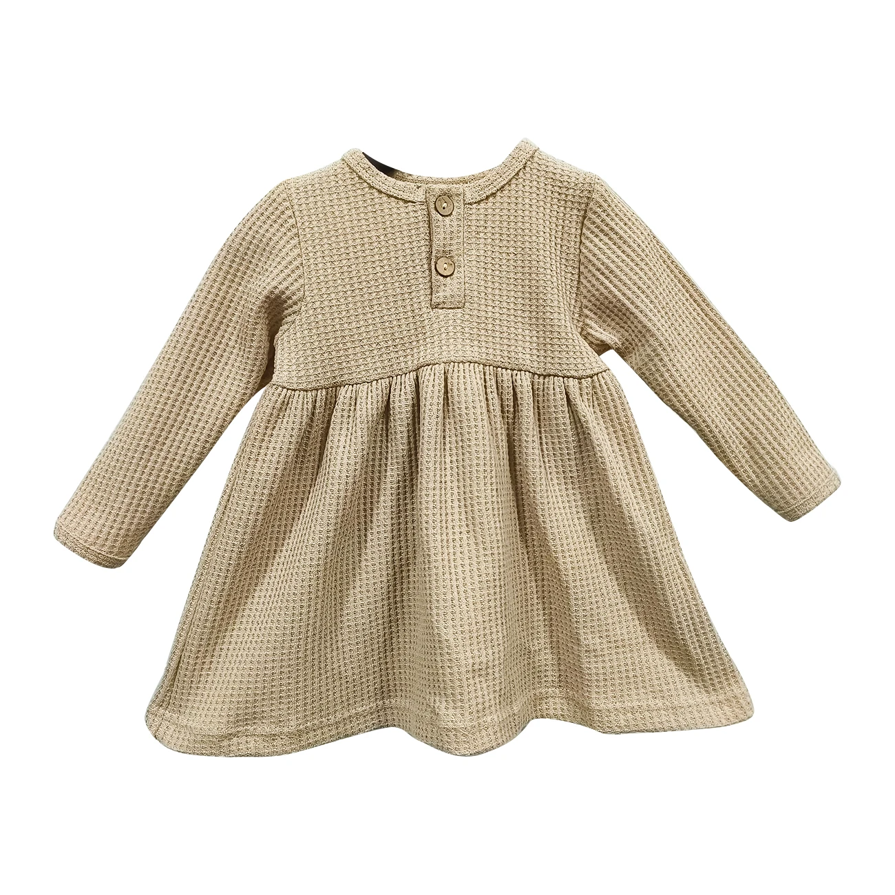 New Design Waffle Cotton Long Sleeves Fashion Girl Dresses with Large Hemline for Autumn - Image 4