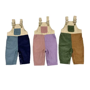 Custom Baby Overalls Spring Corduroy Sleeveless Romper Kids Color Block Oversize Dungarees Toddler Overalls