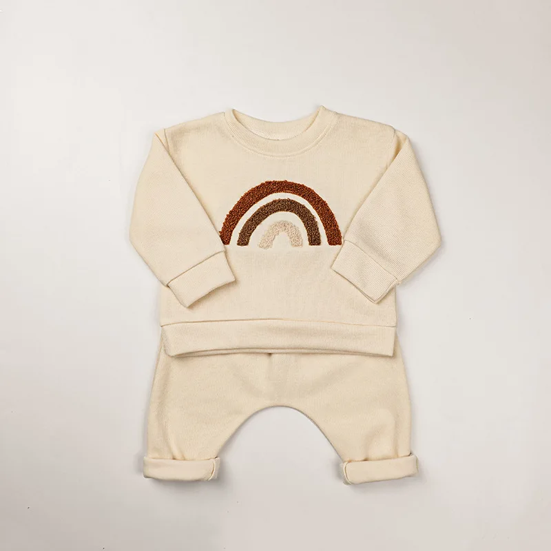 Ins Trendy Baby Spring and Autumn rainbow Letter Towel Embroidery Outfit Long Sleeve Sweatshirt and Trouser Kids Clothing Suit - Image 6