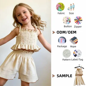 Summer Short Girl's Crepe Set Girl's Outfit Two-Piece Strap Top and Shorts Suits Clothing for Girls 0-8T Breathable Material