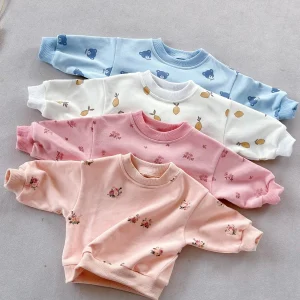 New Arrival Ready to Ship Kids Long Sleeve Flower Pattern Sweatshirt French Terry High Quality Pullover Baby Clothing