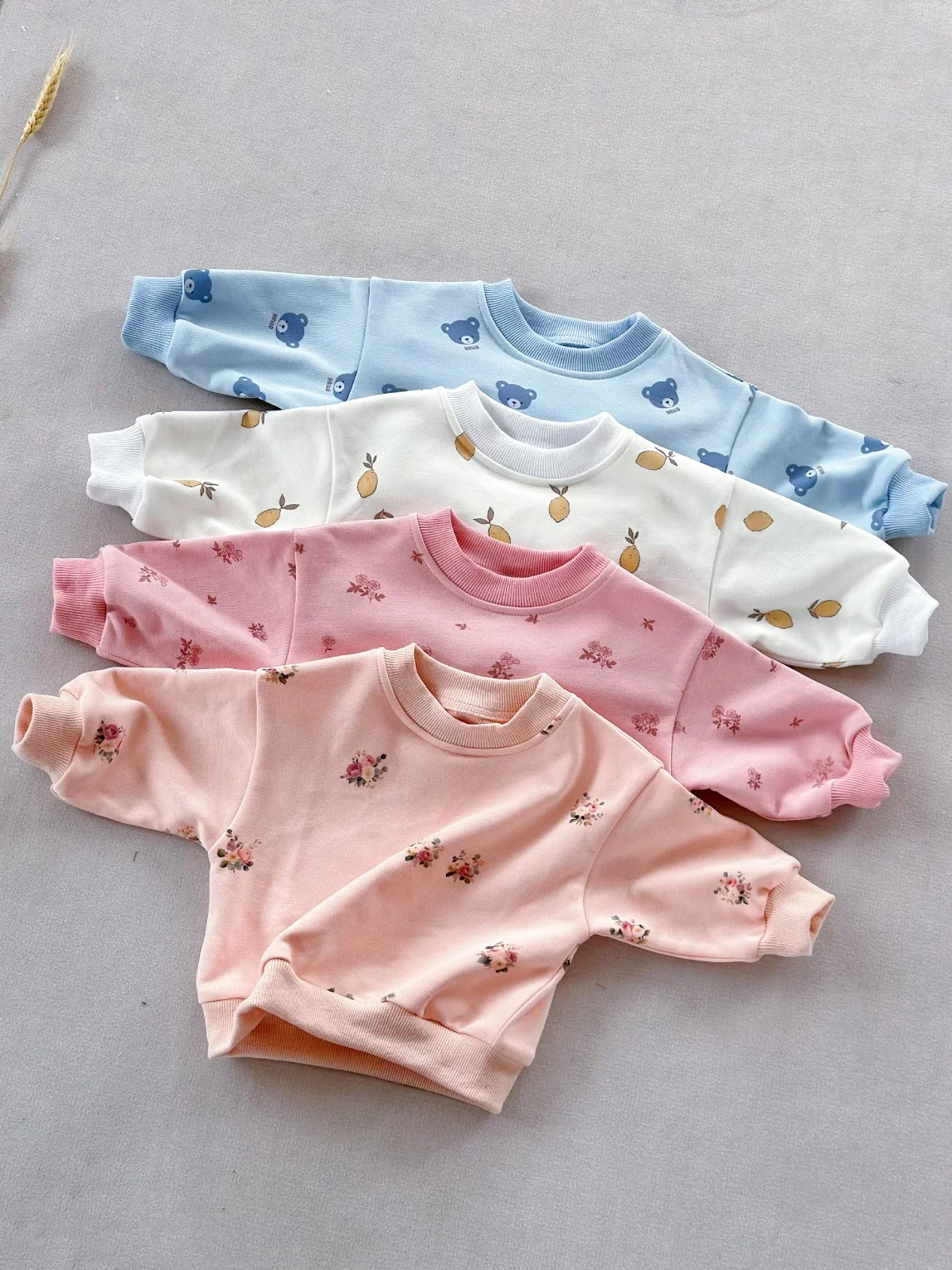 New Arrival Ready to Ship Kids Long Sleeve Flower Pattern Sweatshirt French Terry High Quality Pullover Baby Clothing