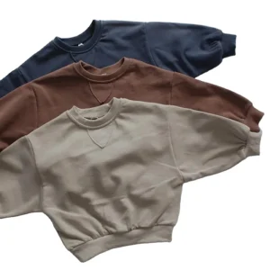 Unisex Soft Baby Sweatshirt Solid Color French Terry Oversize Pullover Hoodie Bubble Top Pullover Sweatshirt