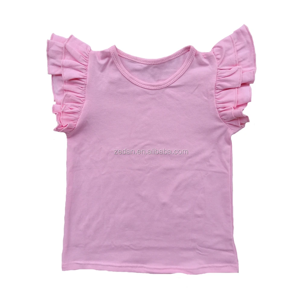 White Plain Girl T-shirt Toddler Short Sleeve Flutter Kid t Shirts Double butterfly Sleeves Summer Ruffle Tops - Image 4