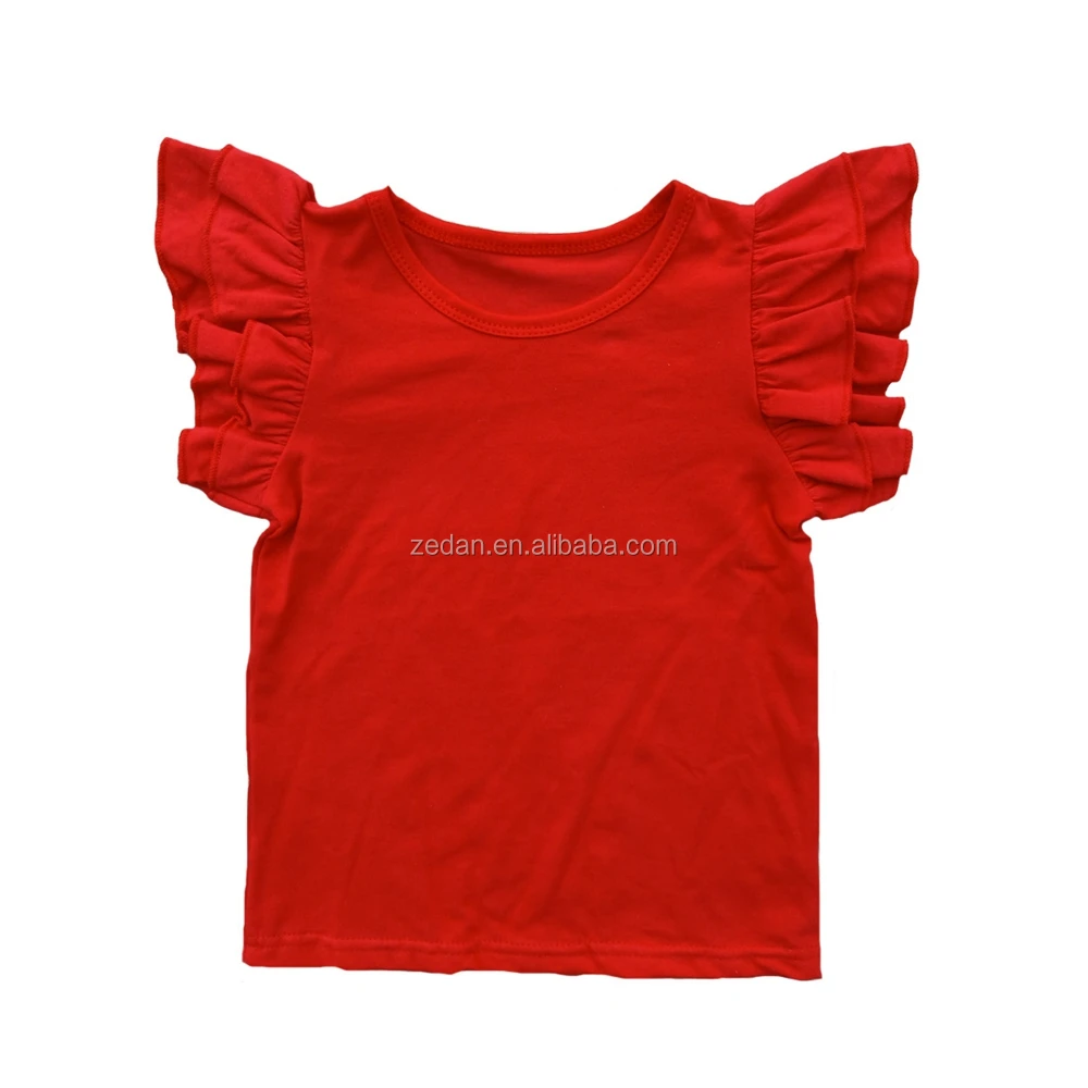 White Plain Girl T-shirt Toddler Short Sleeve Flutter Kid t Shirts Double butterfly Sleeves Summer Ruffle Tops