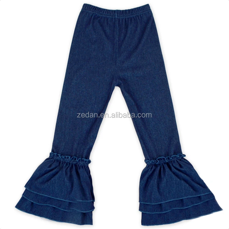 Yiwu Hot Stretch Baby Ruffle Pants Dark Blue Legging Kids Denim Jeans Girls Legging Jeans - Image 2