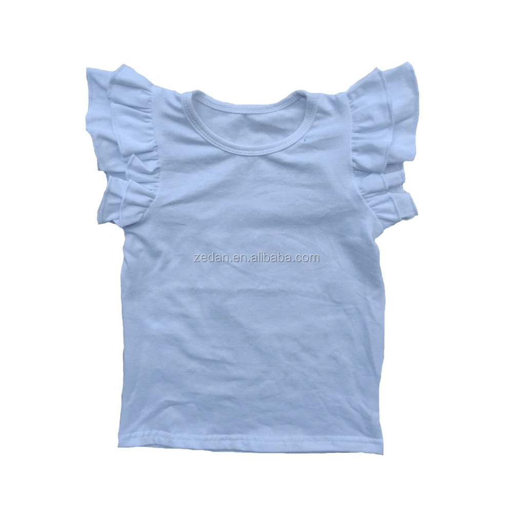 White Plain Girl T-shirt Toddler Short Sleeve Flutter Kid t Shirts Double butterfly Sleeves Summer Ruffle Tops - Image 2