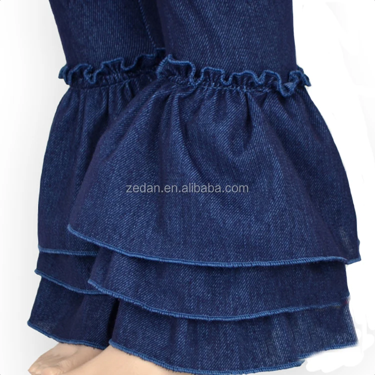 Yiwu Hot Stretch Baby Ruffle Pants Dark Blue Legging Kids Denim Jeans Girls Legging Jeans - Image 3