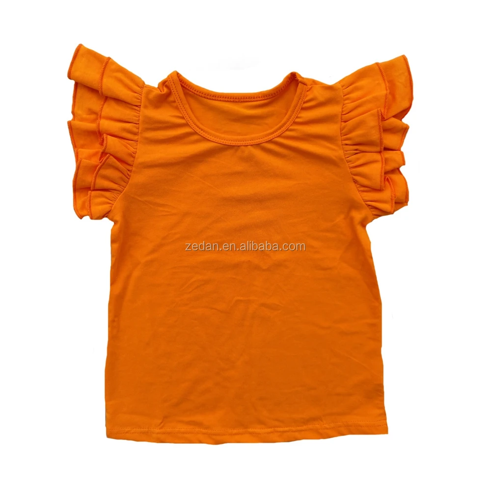 White Plain Girl T-shirt Toddler Short Sleeve Flutter Kid t Shirts Double butterfly Sleeves Summer Ruffle Tops - Image 3