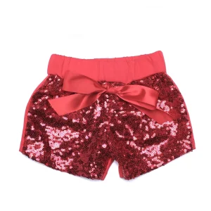 RTS Summer Baby Girl Sequined Shorts with Bow Shiny Gold Purple Green Kids Glitter Shorts