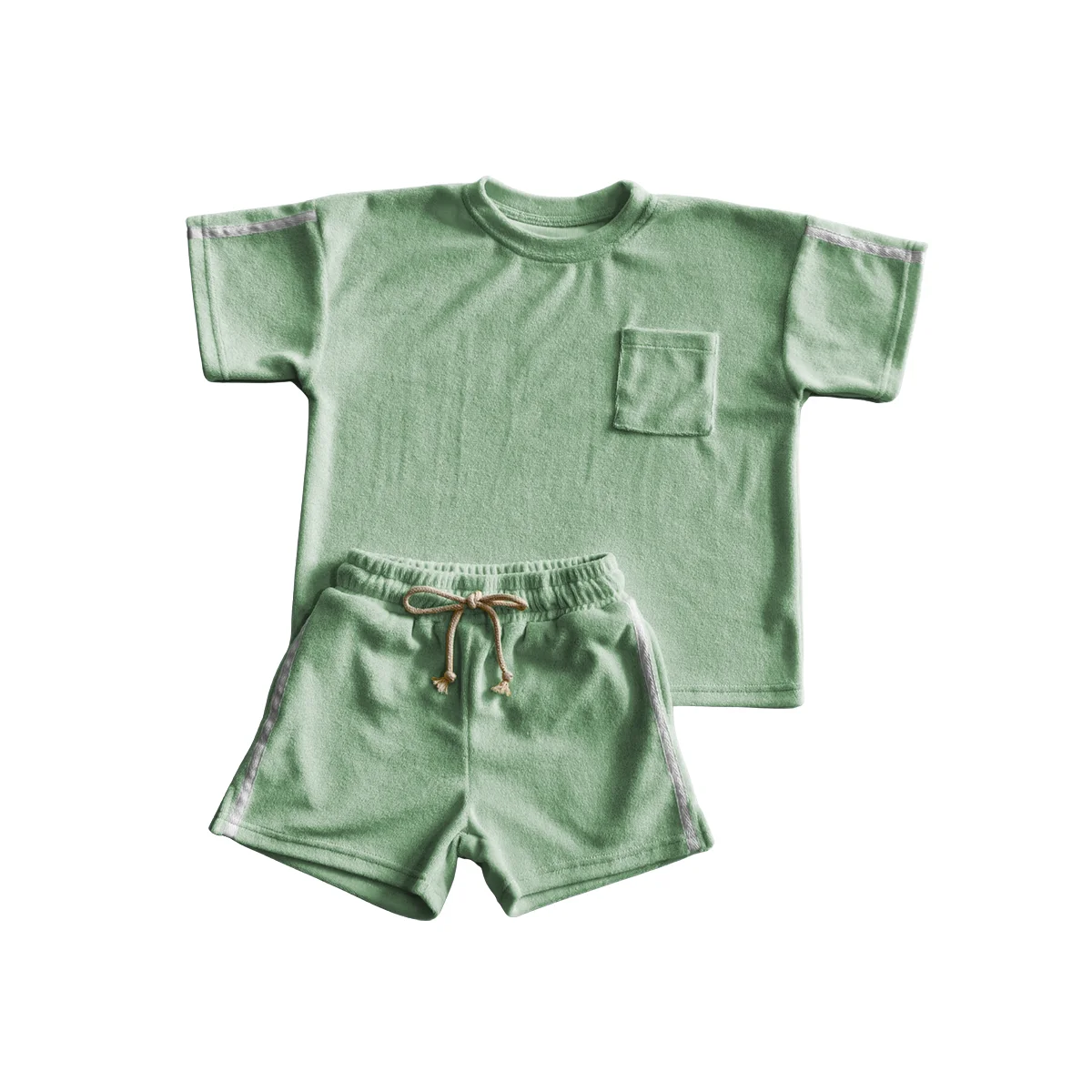 Summer Fashionable Trendy Towel Cloth Set Short & Close-Fitting for Kids Soft & Casual for Outings - Image 3