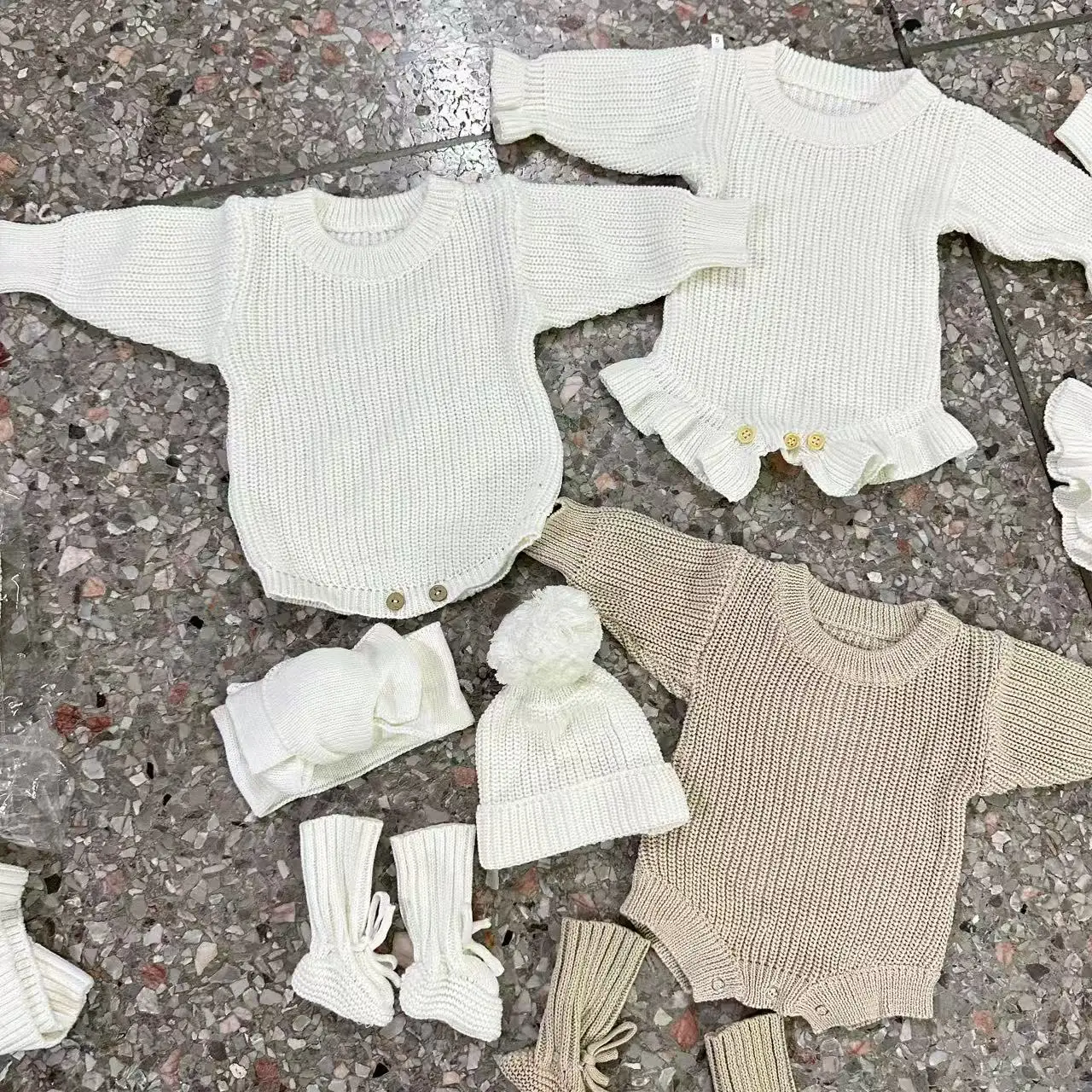 Newborn Cozy Unisex Baby 100% Cotton Knitted 3 Pieces Set Long Sleeve Button Romper Newborn Baby Gift Baby Clothing - Image 5