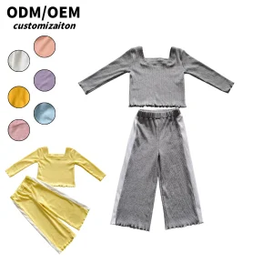 Customized Dynamic Fashionable Trendy Kids' Long-Style Ribbed Clothing Set Sweet and Cute for Casual Wear