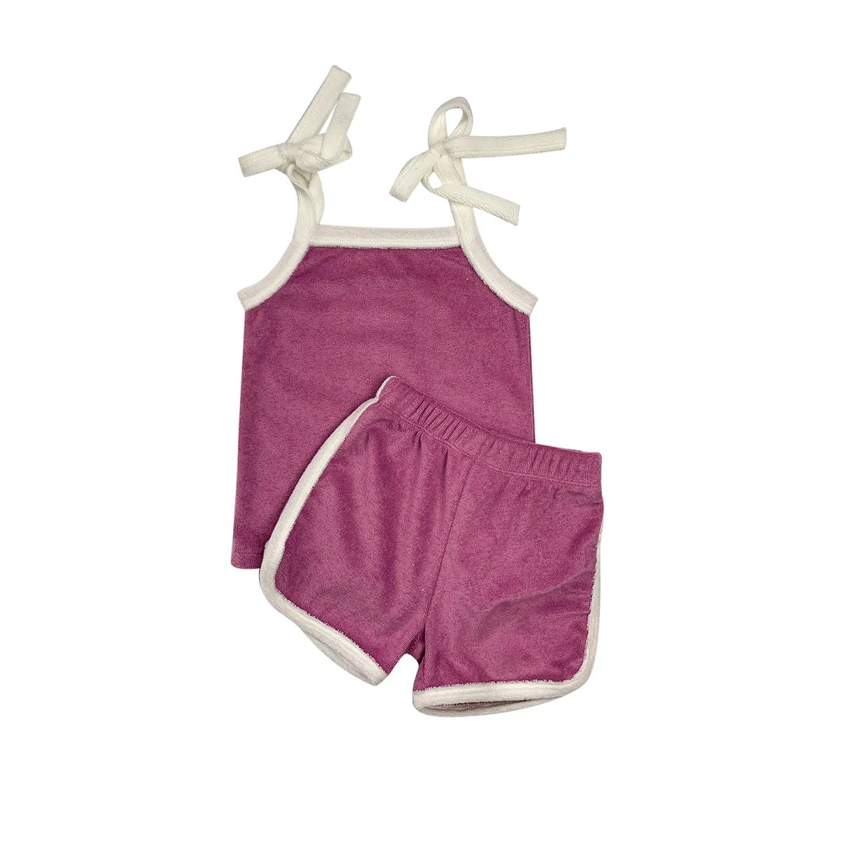 Terry Short Set Girl Towelling Two Piece Set Summer Sleeveless Tank and Curly Terry-cloth Shorts