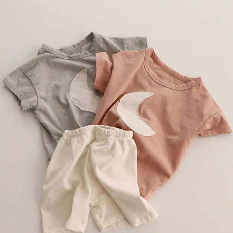 New Style Summer Kids Suit Boys and Girls Moon Pattern Comfortable Short-Sleeve T-Shirt Casual Shorts 2pcs Sets - Image 2