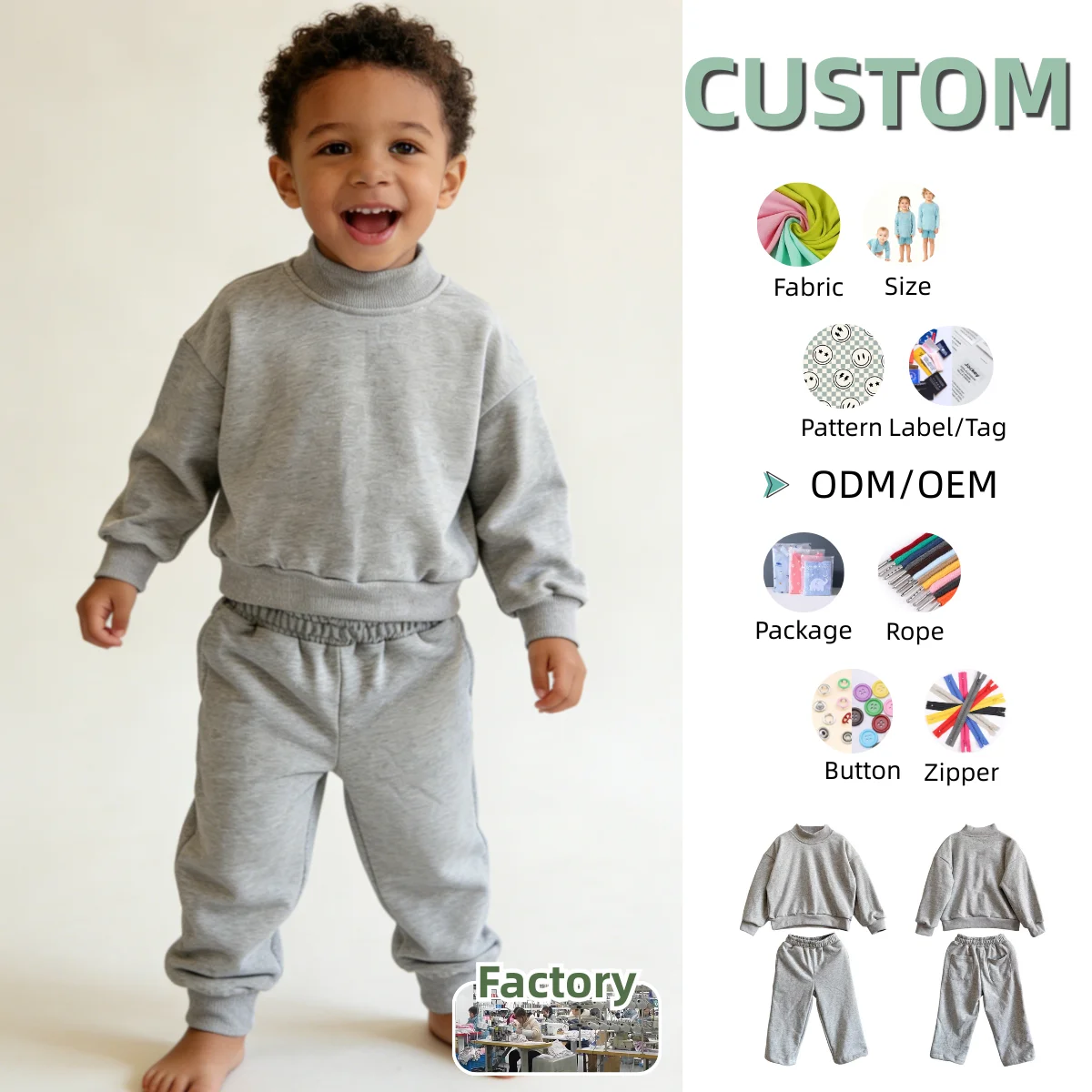 Custom Children's Sweatshirt Set Kids Clothes Set Spring and Autumn Baby Boys High-neck Loose T-shirt and Ankle Drawstring Pants