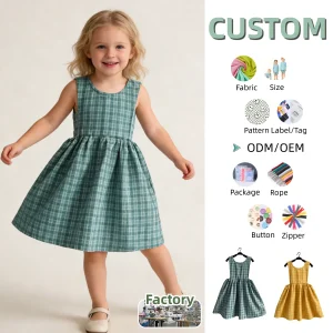 Summer Girls Camisole Dress Summer Baby Woven Check Pattern Skirt for Girls Sleeveless Bra with Gathered Skirt for 0-8T