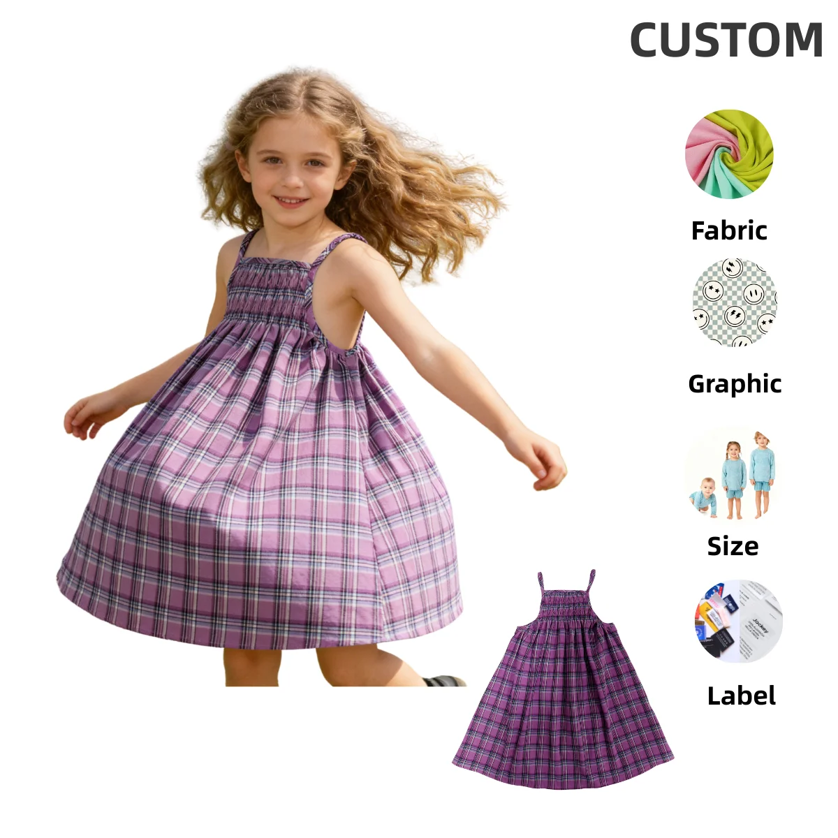 Girls Strap Cute Dress Sleeveless Grid Princess Dress Kids 100% Cotton Cute Ruffle Dress