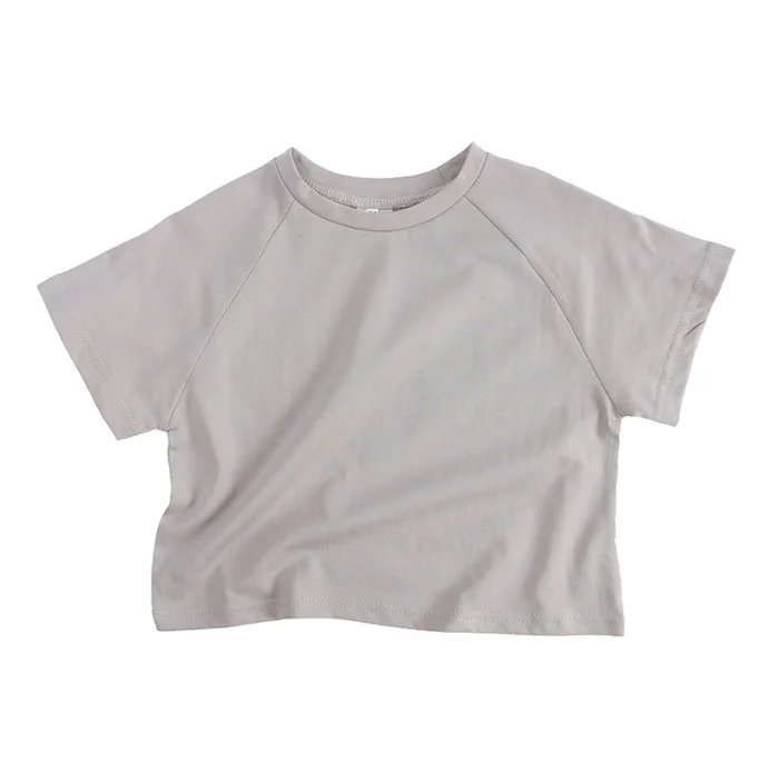 Simple Solid Color Bat Sleeve T-shirt for Boys and Girls with Round Neck and Loose Base Baby Clothes - Image 5