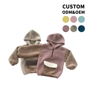 Winter Custom Color Block Baby Sherpa Hoodie Long Sleeve Quarter Zipper Oversize Casual Warm Pullover with Front Pocket