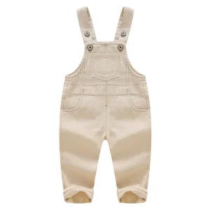 Fashionable Design Boutique Baby Clothes Linen Overall Backless Suspender Kids Romper Pants with Pocket