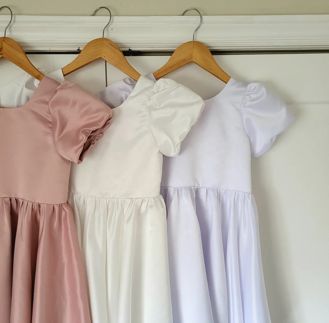 Custom Baby Little Girl First Birthday Party Dress White Puffy Sleeve Back Bow Elastic Satin Dress - Image 4