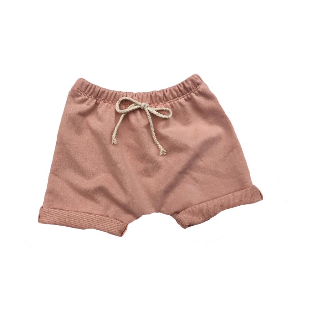Good Quality Linen Cotton Color Block Straight Pants Breathable Drawstring Baby Shorts for Summer - Image 4