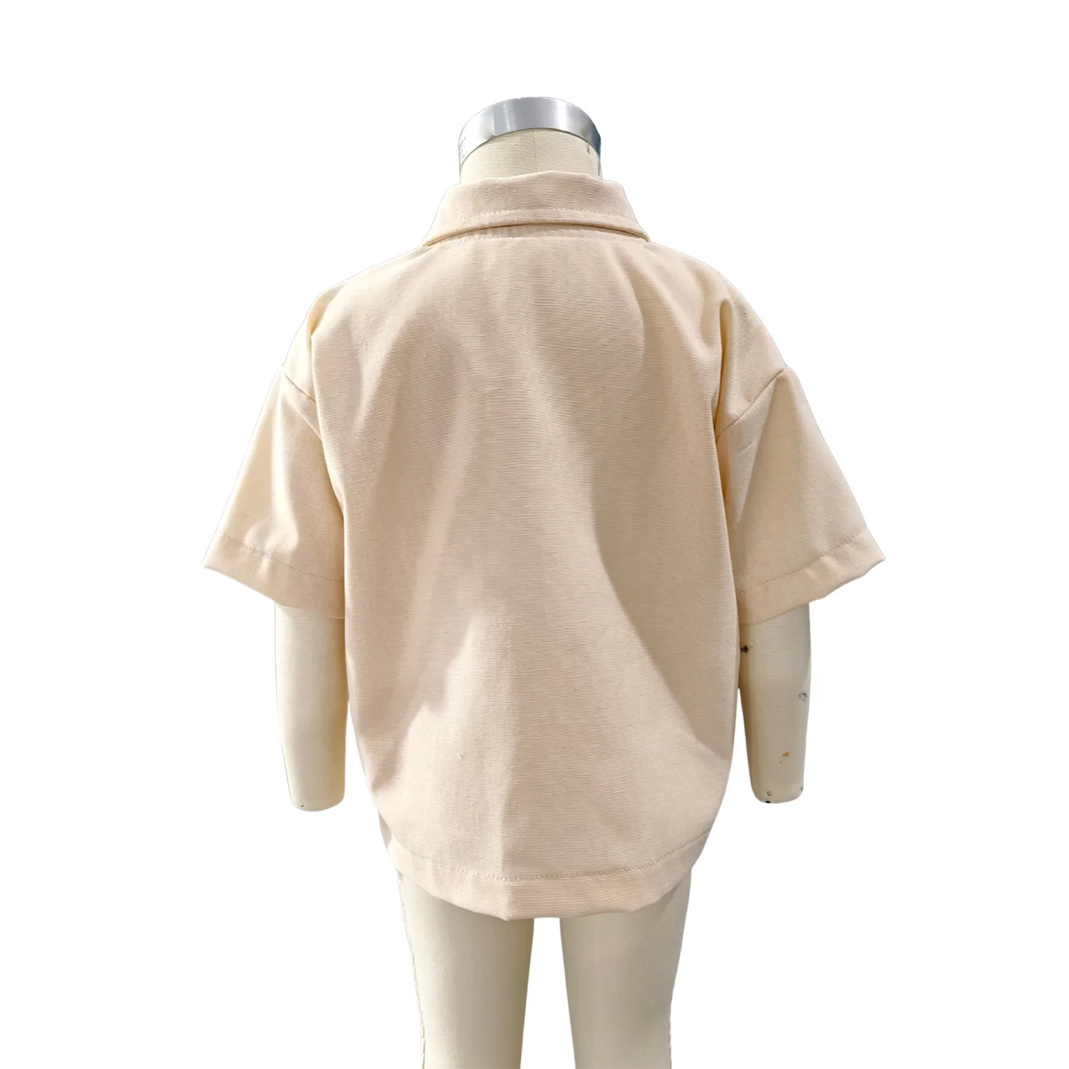 OEM Customized Baby Tops Boys' Short Sleeve Button Down Shirts Linen Textured Summer Beach Shirt Soild - Image 5