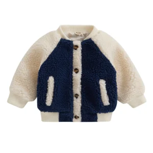 Custom Unisex Kids Color Block Sherpa Fleece Winter Warm Winter Coat Baby Kids Clothing