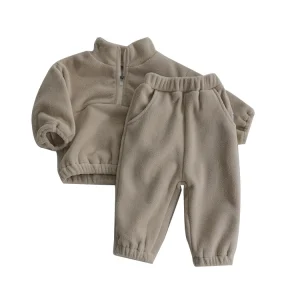 Custom Winter Warm Baby Toddler Double Fleece Boys Girls Long Sleeve Clothes Tracksuit Clothes Sets